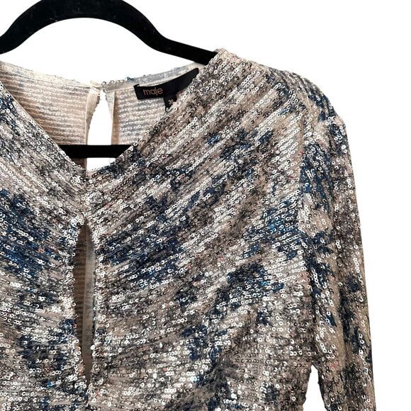 MAJE Raquine Sequined‎ Ruched Mini Dress NWT Sz 36 - Picture 5 of 7